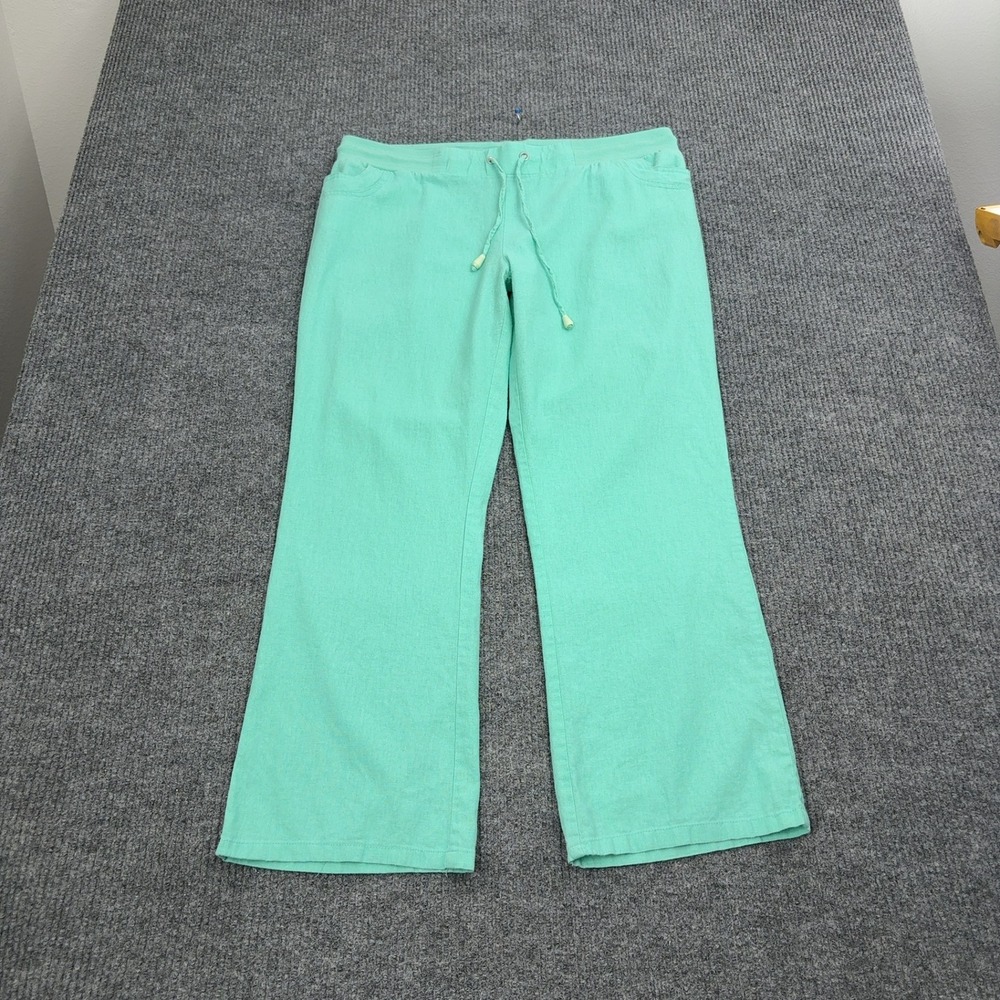 Nana USA Pants Womens 3XL Green Linen‎ Rayon Drawstring Wide Leg Casual Style